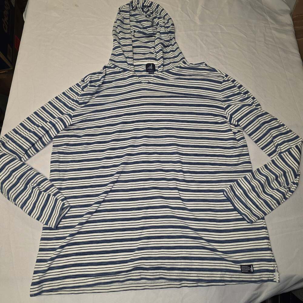 Johnnie-O Blue and White Striped Long Sleeve Hoodie Top Size XX-Large